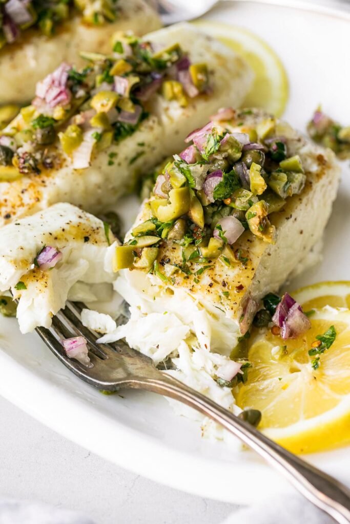 Pan Seared Fish with Olive Chimichurri