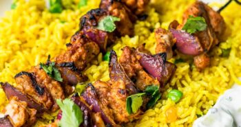 Chicken Tikka Kebab with rice