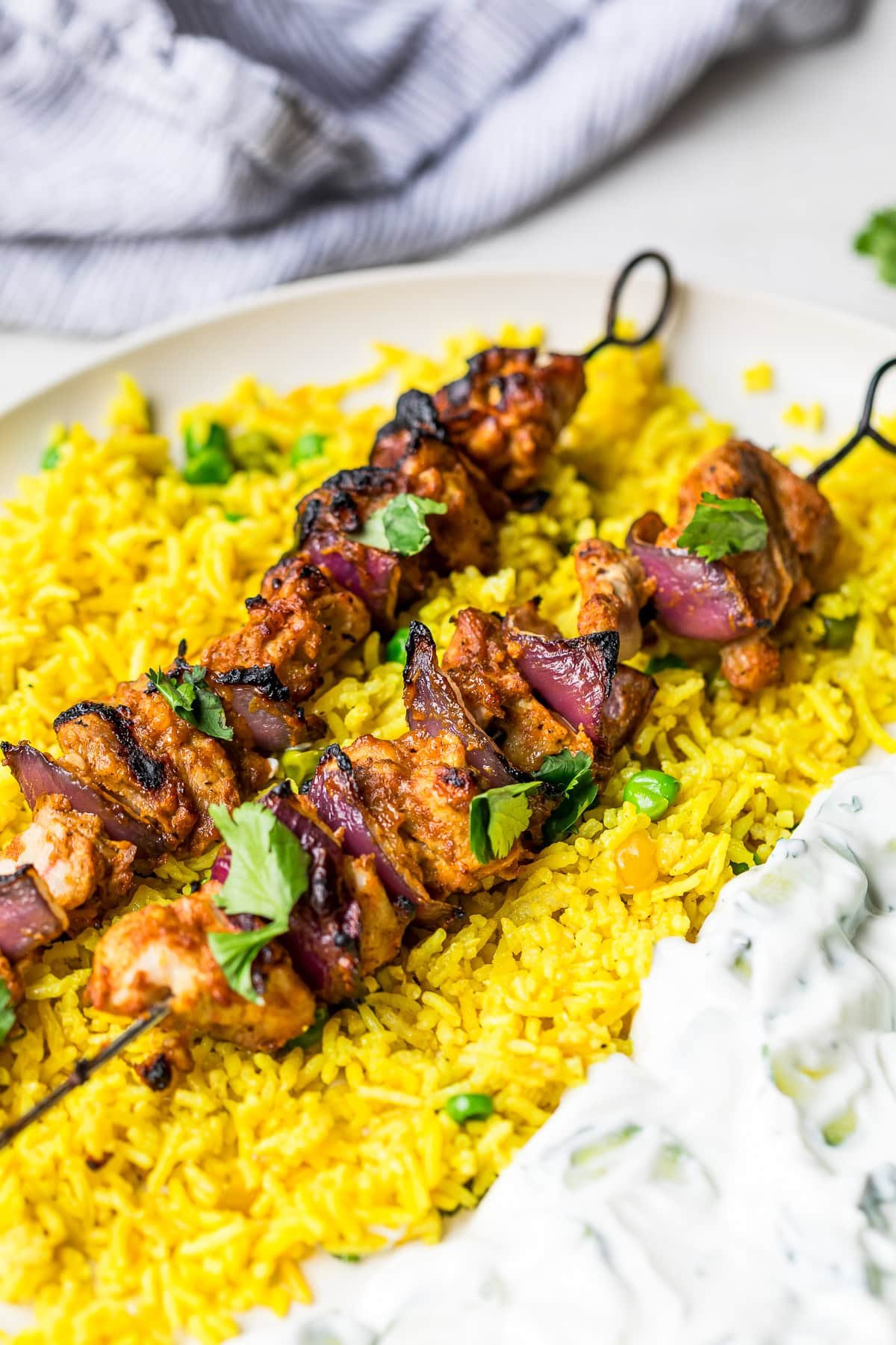 Chicken Tikka Kebab with rice