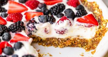Yogurt Pie with Date Nut Crust and fresh berries