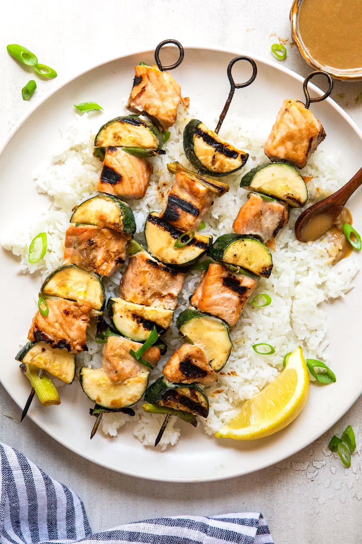 Miso Salmon Skewers over rice