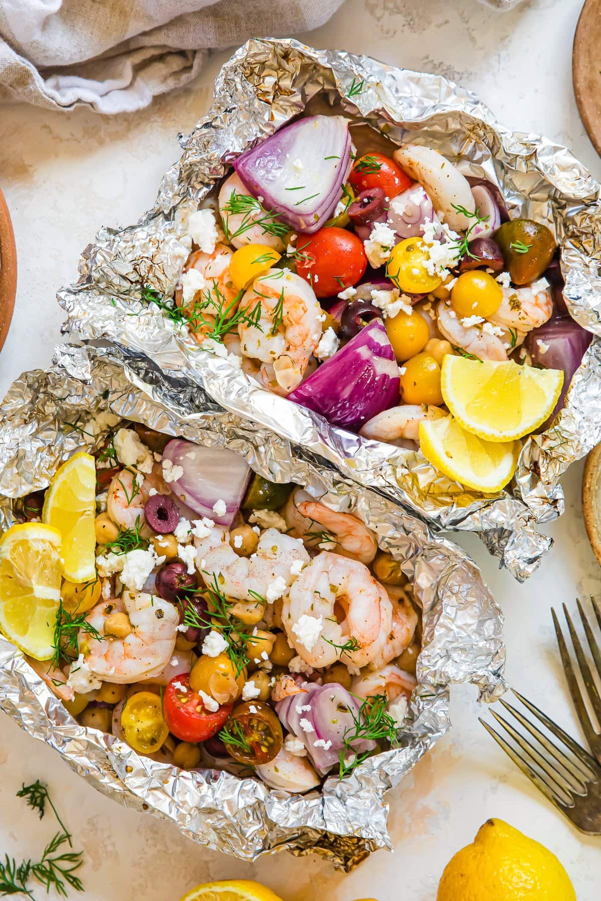 Greek Shrimp in Foil Packets