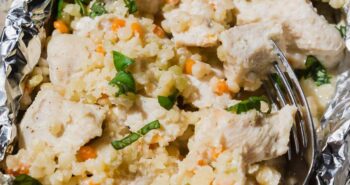 Garlic Parmesan Chicken Foil Packets with Couscous in foil