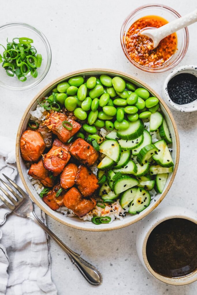 Teriyaki Salmon Bowl (fritadeira ou forno)