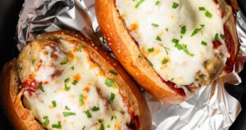 Air Fryer Meatball Subs in the air fryer basket